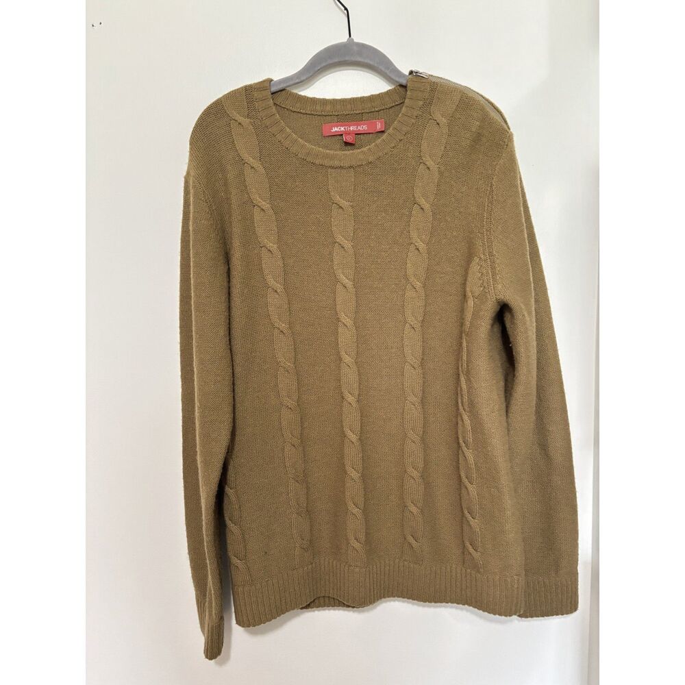 Cable Knit Sweater Camel Brown Wool Blend Cozy Preppy Minimalist Pullover‎ L